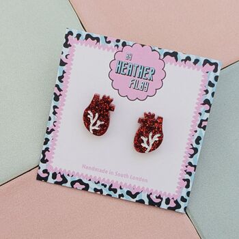 Anatomic Heart Red Glitter Resin Earrings, 2 of 4