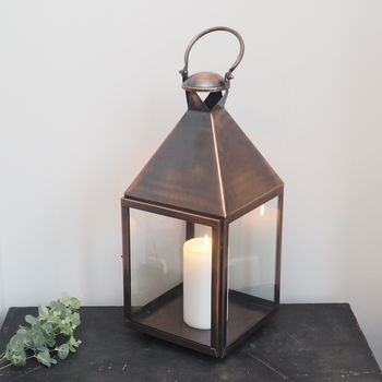 Tall Antique Copper Candle Lantern Two Sizes, 7 of 12