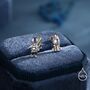 Mismatched Astronaut And Rocket Stud Earrings In Sterling Silver With Simulated Moonstone, thumbnail 4 of 11