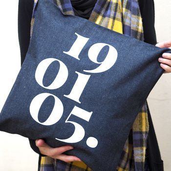 Denim Or Monochrome Personalised Date Cushion, 2 of 4