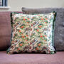 Cranes Green Patterned Fringe Cotton Cushion, thumbnail 1 of 7