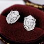 Lion Head Stud Earrings In Sterling Silver, thumbnail 2 of 12