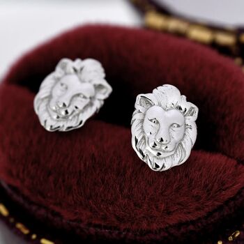 Lion Head Stud Earrings In Sterling Silver, 2 of 11