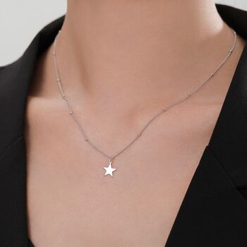 Sterling Silver Delicate Star Pendant Necklace With A Satellite Chain, 2 of 11