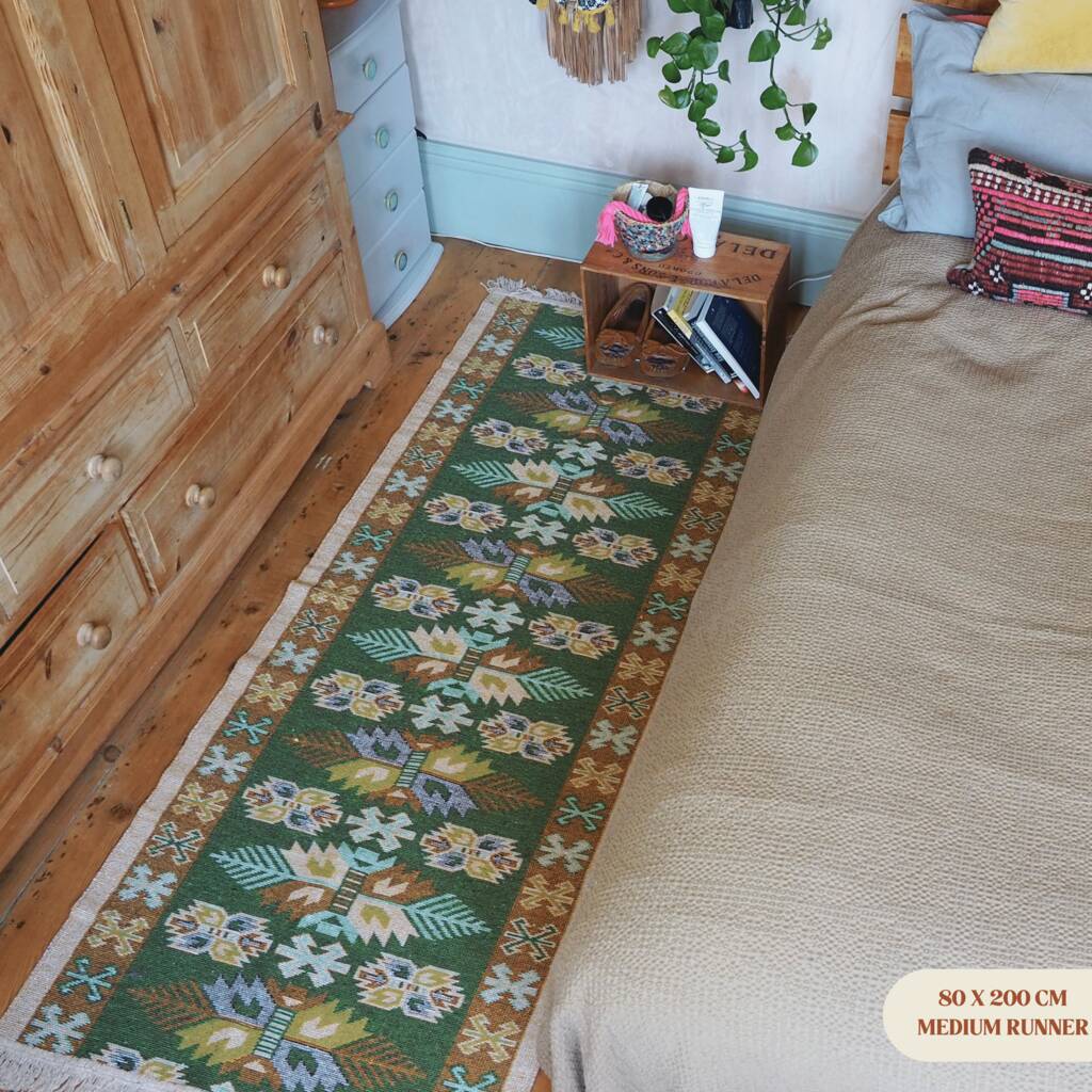 Turkish Kilim Green Leaf Runner Rug By Halcyon Daze Store