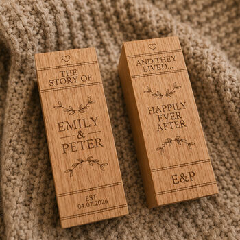 Personalised Solid Oak Wedding Bookends | Custom Engraved, 3 of 7