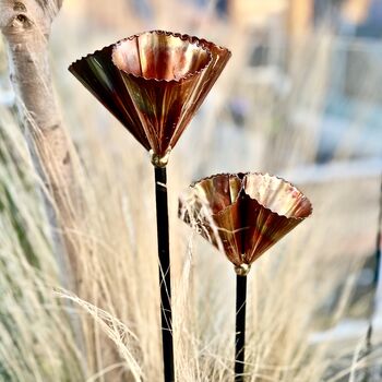 Pair Of Copper Cone Flower Garden Stakes Ltzaf146, 6 of 8
