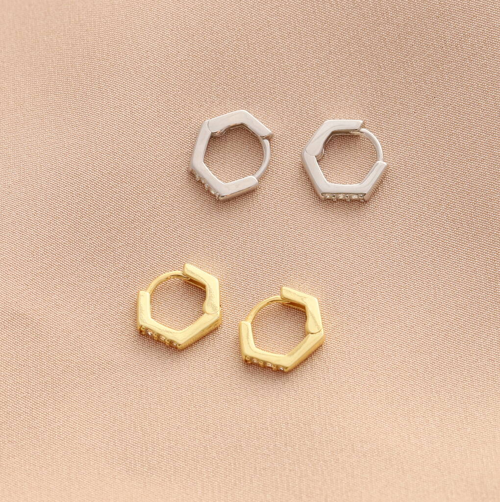Sterling Silver Hexagon Hoop Earrings By Attic