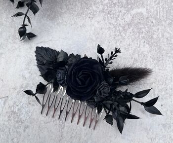 Black Gothic Dried Flower Hair Comb, 5 of 6