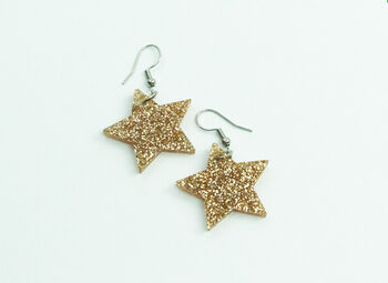 Star Gold Glitter Earrings, 2 of 3