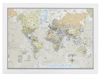 Framed Push Pin Classic World Map – Travel Tracker Canvas Pinboard, 10 of 12
