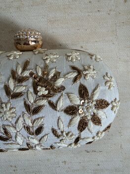 Off White Oval Floral Clutch, 3 of 11