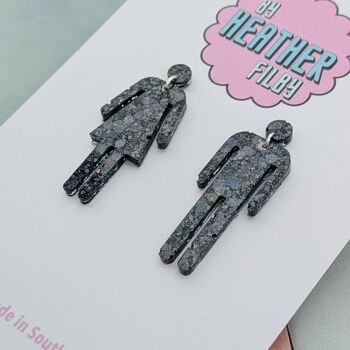 Male And Female Toilet Sign Glitter Earrings / Restroom Icon Statement Dangles / Pop Art Jewellery / Birthday Gift For Her, 7 of 8