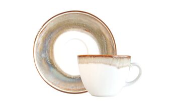 Beige Tea Cup With Saucer Handmade Porcelain Drip Glaze, 5 of 6