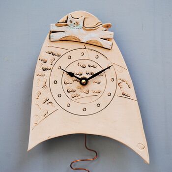 Cat Hilltop Wall Clock With Pendulum, 4 of 7
