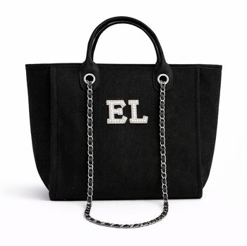 Personalised Black Large Chain Custom Initial Tote Bag, 7 of 9