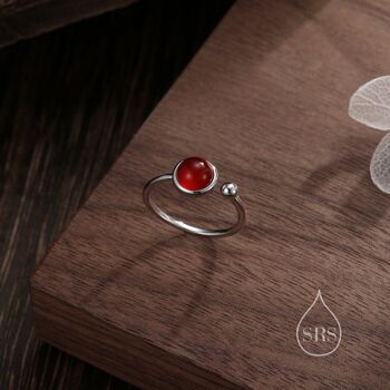 Natural Red Carnelian Open Ring In Sterling Silver, 6 of 10