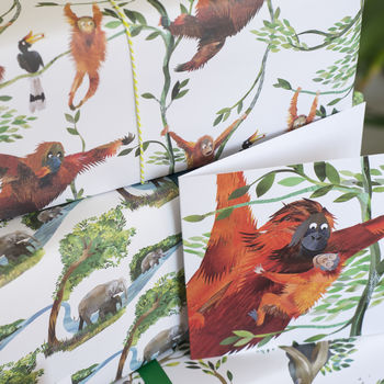 'Swinging Orangutans' Lux, Recycled Wrapping Paper Pack, 4 of 8