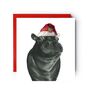 Carina The Hippo Festive Red Hat Christmas Card, thumbnail 1 of 5