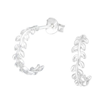 Silver Half Hoop Leaf Earrings In A Gift Tin, 3 of 10