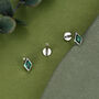 Sterling Silver Emerald Green Cz Rhombus 16 G Flat Back Labret Earrings, thumbnail 5 of 11