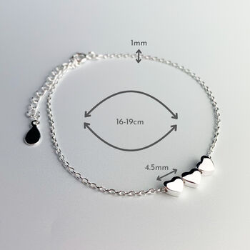 Sterling Silver Heart Trio Bracelet, 4 of 6