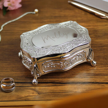 Personalised Small Engraved Antique Style Jewellery Box, 5 of 6