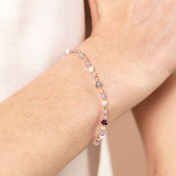 Semi Precious Pearl Purple And Blue Beaded Bracelet In Gold, 2 of 4