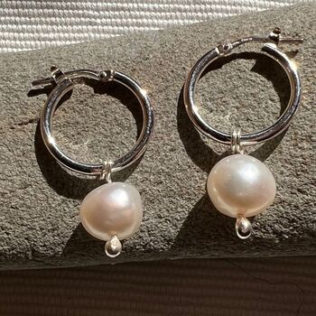 Pearls On Sterling Silver Hoop Earrings, 3 of 6