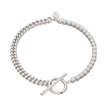Tennis And Curb Chain Bracelet With T Bar Clasp, 2 of 5