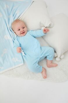 Blue Boucle Angel Wing Baby Romper, 4 of 6