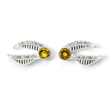 Harry Potter Sterling Silver Golden Snitch Stud Earrings With Crystals, 3 of 4