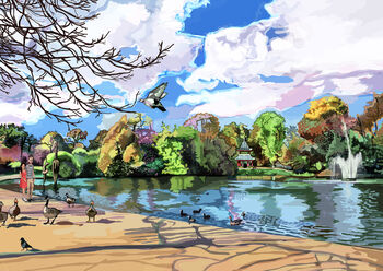 Victoria Park Lake + Pagoda, London Illustration Art Print, 2 of 2