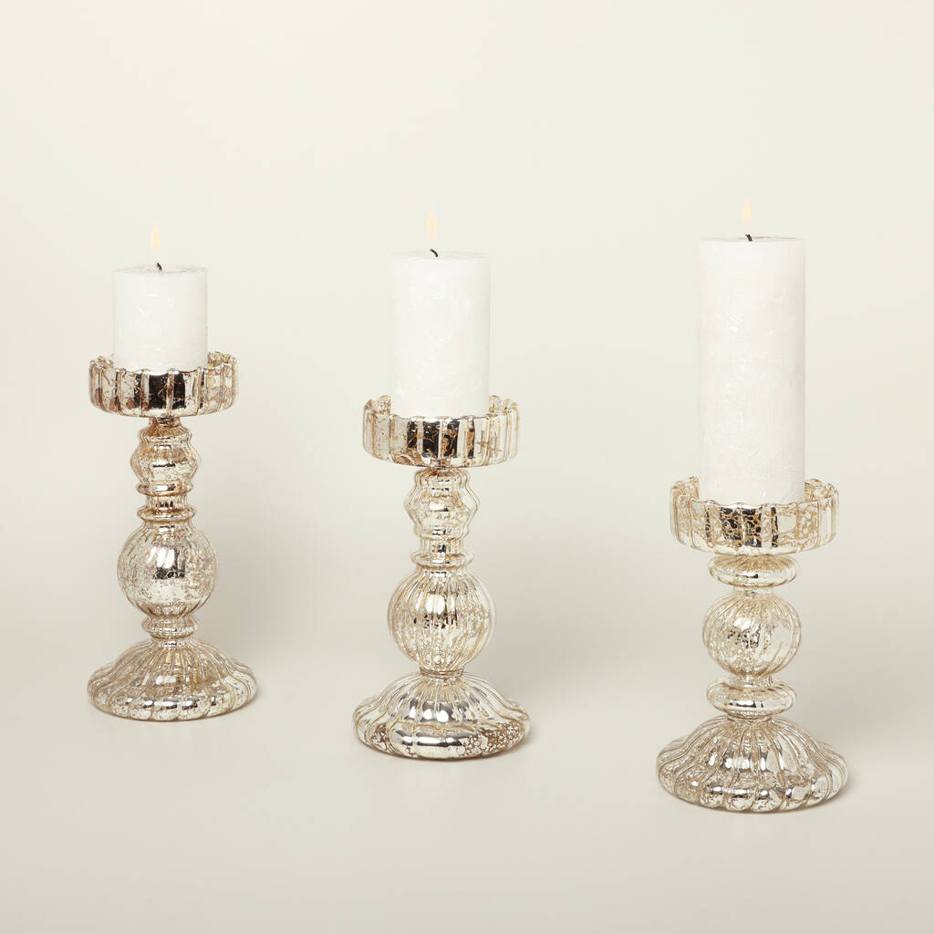 G Decor Set Of Three Frank Aged Glass Candle Holders, 1 of 5