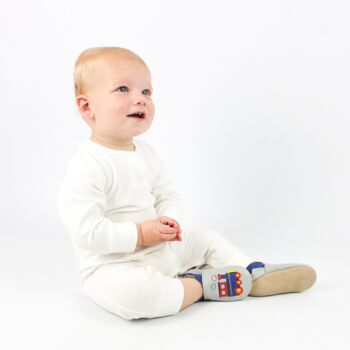 Dotty Fish Choo Choo Train Soft Leather Baby Shoes With Barefoot Soles, 3 of 7