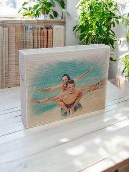 Personalized Cartoon Photo On Pine Wood – Custom Illustrated Portrait From Your Photo, 2 of 5