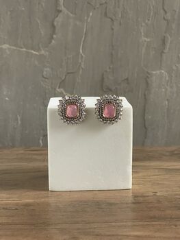 Amy Pink And Cz Oversized Studs, 5 of 6