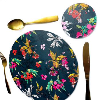 Cherry Blossom Navy Floral Melamine Placemats, 7 of 11