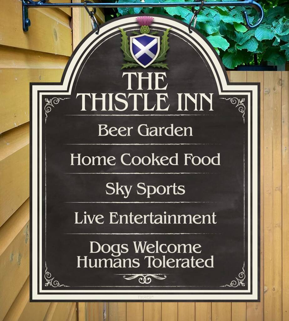 Thistle Inn Personalised Home Pub Sign Man Cave Sign, 1 of 9