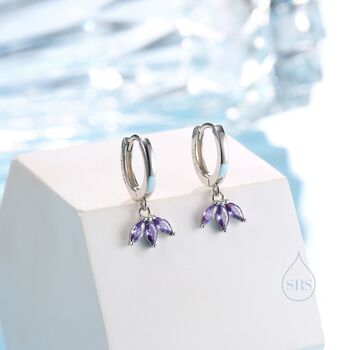 Sterling Silver Amethyst Purple Crown Cz Huggie Hoop Earrings, 3 of 12