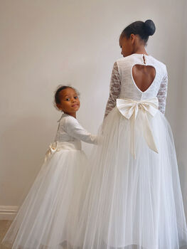 Long Sleeve Lace Flower Girl Dress – Heart Back Tulle Dress For Communion And Christening, 2 of 12