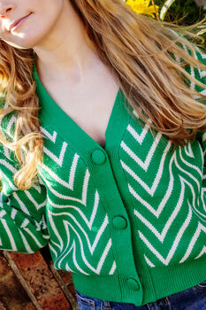 Bright Green Zig Zag Print Cardigan, 5 of 11