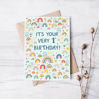 Boys 1st Birthday Card, Rainbow First Birthday Card, 2 of 3