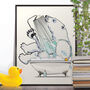 Polar Bear Using Shower, Bathroom Animal Poster, thumbnail 1 of 6