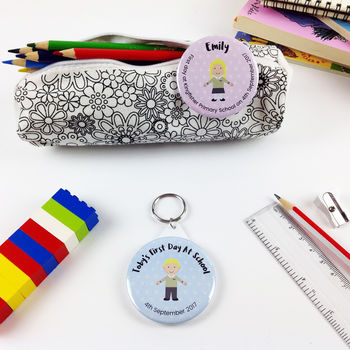 Personalised First Day At School Badge Or Keyring, 2 of 9