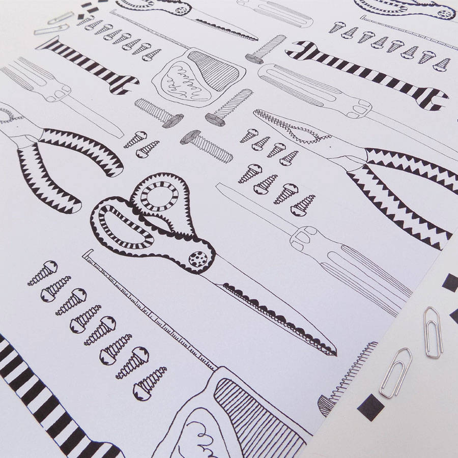 tool print mini wrapping paper by kate dorothy