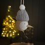 Wooden Bird In Grey Pompom Hat Hanging Decoration, thumbnail 1 of 2