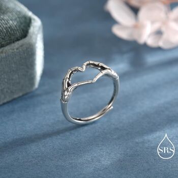 Skeleton Hands Heart Sterling Silver Ring, 4 of 10