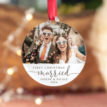 First Christmas Married Custom Photo Bauble, 4 of 6