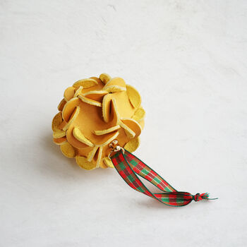 Yellow Leather Hydrangea Christmas Ball Ornament, 3 of 4